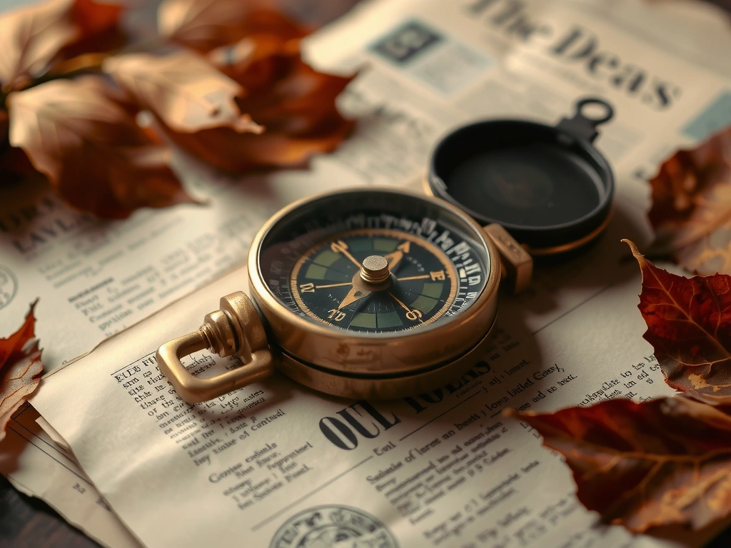 Brújula antigua sobre prensa financiera